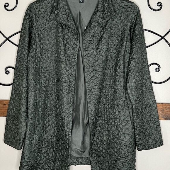 Eileen Fisher Lagenloock Silk Tussah Open Front Rich Olive Blazer Jacket Small - Picture 3 of 13